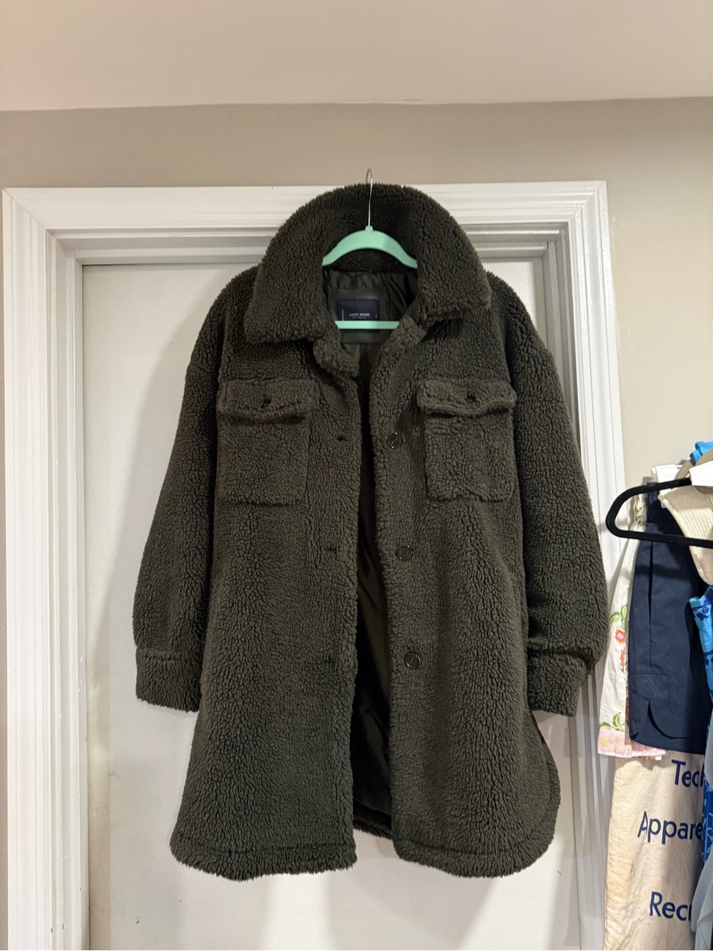 Lucky Brand Plush Sherpa Coat - Olive Green
